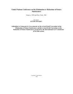 United Nations Conference on the Elimination or Reduction of Future Statelessness, 1959 : Documents of the Conference - A/CONF.95/5/Add.3