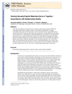 NIH Public Access Author Manuscript Arch Sex Behav. Author manuscript; available in PMC 2012 April 1. NIH-PA Author Manuscript