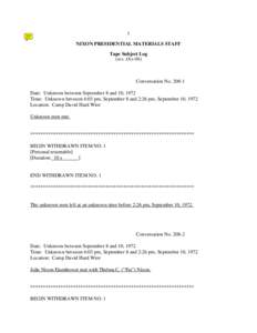 1 NIXON PRESIDENTIAL MATERIALS STAFF Tape Subject Log (rev. Oct-06)  Conversation No[removed]