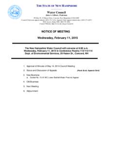 THE STATE OF NEW HAMPSHIRE ____________ Water Council John A. Gilbert, Chairman PO Box 95, 29 Hazen Drive, Concord, New Hampshire