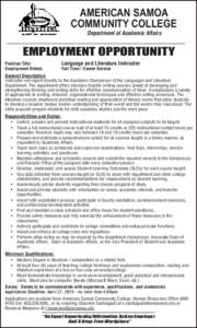 AMERICAN SAMOA COMMUNITY COLLEGE Department of Academic Affairs EMPLOYMENT OPPORTUNITY Position Title:
