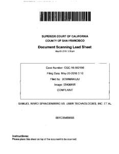 SUPERIOR COURT OF CALIFORNIA COUNTY OF SAN FRANCISCO Document Scanning Lead Sheet May:38pm