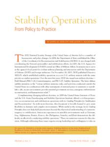 Stability Operations From Policy to Practice By James W. Derleth and Jason S. Alexander T