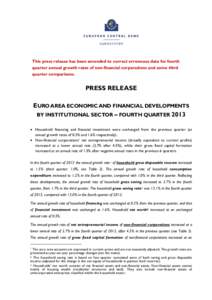 Press Release: Euro area economic and financial developments by institutional sector - fourth quarter 2013