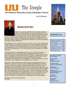 The Steeple First Unitarian Universalist Society of Burlington, Vermont June 2014 Newsletter Message from Rev. Mara
