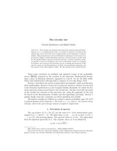 The circular law Charles Bordenave and Djalil Chafa¨ı Abstract. The circular law theorem states that the empirical spectral distribution of a n × n random matrix with i.i.d. entries of variance 1/n tends to the unifor