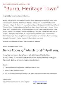 BURRA REGIONAL ART GALLERY  “Burra, Heritage Town” Inspired by historic places in Burra… Artists will be issued with introductions to work in heritage locations in Burra with choices of, for instance, the Unicorn B