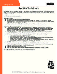 safety article  Safety Checklist Babysitting Tips for Parents