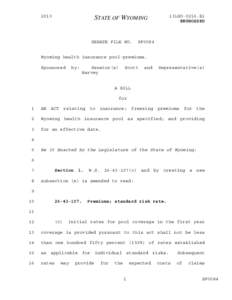 2013 General Session - Engrossed Version - SF0084 - Wyoming health insurance pool-premiums.