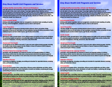 Grey Bruce Health Unit Programs and Services  Grey Bruce Health Unit Programs and Services Creating Healthy Communities, Schools and Workplaces  Creating Healthy Communities, Schools and Workplaces