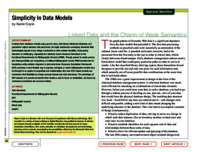 Special Section  Simplicity in Data Models by Karen Coyle  Bulletin of the Association for Information Science and Technology – April/May 2015 – Volume 41, Number 4