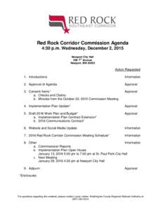 Red Rock Corridor Commission Agenda 4:30 p.m. Wednesday, December 2, 2015 Newport City Hall thAvenue Newport, MN 55055