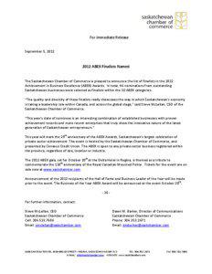 Microsoft Word[removed]ABEX Finalist Media Release[removed]