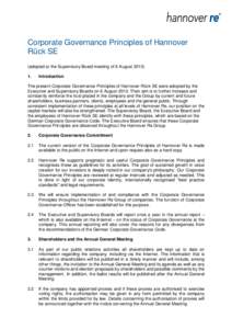 Corporate Governance Principles of Hannover Rück SE (adopted at the Supervisory Board meeting of 6 August[removed]Introduction