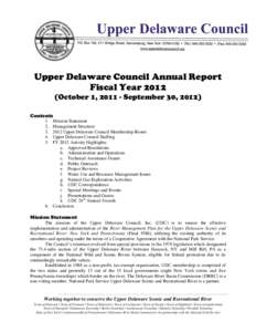Upper Delaware Council Annual Report Fiscal Year[removed]October 1, [removed]September 30, 2012) Contents 1. 2.