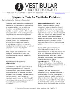 PO BOX 13305 · PORTLAND, OR 97213 · FAX: ([removed] · ([removed] · [removed] · WWW .VESTIBULAR.ORG  Diagnostic Tests for Vestibular Problems By the Vestibular Disorders Association The inner ear’
