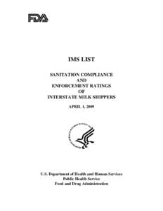 IMS LIST SANITATION COMPLIANCE AND ENFORCEMENT RATINGS OF INTERSTATE MILK SHIPPERS