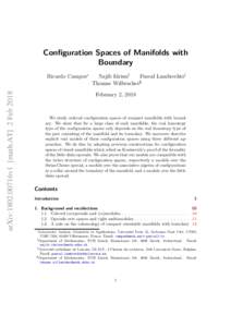 Configuration Spaces of Manifolds with Boundary arXiv:1802.00716v1 [math.AT] 2 FebRicardo Campos∗