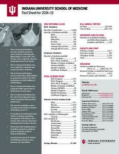 INDIANA UNIVERSITY SCHOOL OF MEDICINE Fact Sheet for 2014–ENTERING CLASS M.D. Students  •