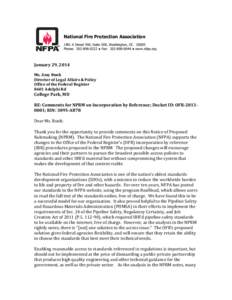 National Fire Protection Association 1401 K Street NW, Suite 500, Washington, DCPhone:   Fax:   www.nfpa.org January 29, 2014 Ms. Amy Bunk