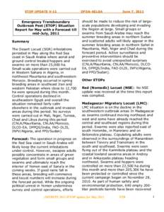 Emergency Transboundary Outbreak Pest (ETOP) Situation Report for May with a Forecast till mid-July, 2011