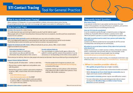 STI Contact Tracing  Tool for General Practice What is my role in Contact Tracing?