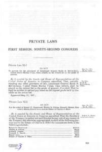 PRIVATE LAWS FIRST SESSION, NINETY-SECOND CONGRESS Private Law 92-1 AN ACT To i>roviile for the placement of Lieutenant General Keith B. McCnteheon,