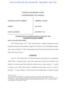 Case 2:13-cr[removed]MVL-JCW Document 56-1 Filed[removed]Page 1 of 25  UNITED STATES DISTRICT COURT EASTERN DISTRICT OF LOUISIANA  UNITED STATES OF AMERICA