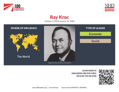 Ray Kroc October 5, 1902–January 14, 1984 SPHERE OF INFLUENCE  TYPE OF LEADER