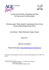 Linking Communities: developing services and resources for older people Working paper: Older people‟s responses to the Linking Communities Questionnaire 2010