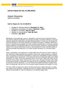 IRIE International Review of Information Ethics Call for Papers for VolGlobal Citizenship edited by Jared Bielby