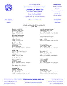 Las Vegas Branch:  STATE OF NEVADA COMMISSION ON MINERAL RESOURCES  DIVISION OF MINERALS