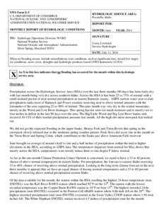 NWS Form E-5 U.S. DEPARTMENT OF COMMERCE NATIONAL OCEANIC AND ATMOSPHERIC ADMINISTRATION NATIONAL WEATHER SERVICE MONTHLY REPORT OF HYDROLOGIC CONDITIONS TO: Hydrologic Operations Division, W/OH2