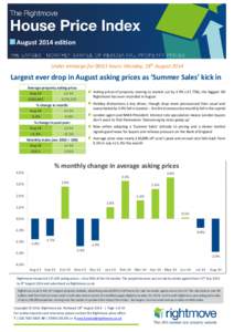 August 2014 edition Under embargo for 00:01 hours: Monday, 18th August 2014 Largest ever drop in August asking prices as ‘Summer Sales’ kick in Average property asking price: Aug 14