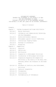 IMPLEMENTING AGREEMENT BETWEEN THE GOVERNMENT OF THE REPUBLIC OF PERU AND THE GOVERNMENT OF JAPAN PURSUANT TO ARTICLE 16 OF THE AGREEMENT BETWEEN THE REPUBLIC OF PERU AND JAPAN FOR AN ECONOMIC PARTNERSHIP Table of Conten