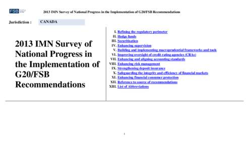 Canada 2013 IMN Survey of National Progress in the Implementation of G20/FSB Recommendations