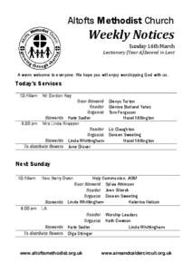 Altofts Methodist Church  Weekly Notices Sunday 16th March  Lectionary (Year A)Second in Lent