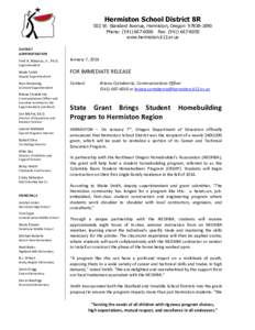 Hermiston School District 8R  502 W. Standard Avenue, Hermiston, Oregon[removed]Phone: ([removed]Fax: ([removed]www.hermiston.k12.or.us DISTRICT