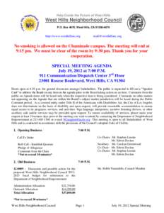 West Hills /  Los Angeles / Government / Public comment / Agenda / Brown Act / Stakeholder / Geography of California / Southern California / Meetings / Neighborhood councils / Neighborhoods