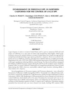 Pickett et al. __________________________________________________________________________________  ESTABLISHMENT OF PERISTENUS SPP. IN NORTHERN CALIFORNIA FOR THE CONTROL OF LYGUS SPP. Charles H. PICKETT1, Dominique COUT