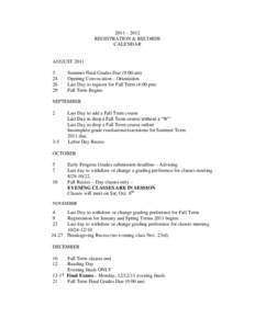 2011 – 2012 REGISTRATION & RECORDS CALENDAR AUGUST
