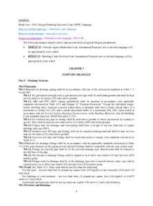 LEGEND Black text = 2011 Oregon Plumbing Specialty Code (OPSC) language. Blue text double underline = Substantive new language. Blue text strike through = Substantive deletion. Purple text underlined = Substantive new la