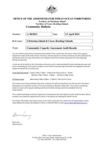 OFFICE OF THE ADMINISTRATOR INDIAN OCEAN TERRITORIES Territory of Christmas Island Territory of Cocos (Keeling) Islands Community Bulletin Number