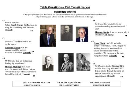 Table Questions – Part Two