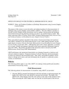 In Reply Refer To: Mail Stop 415 December 7, 2001  OFFICE OF SURFACE WATER TECHNICAL MEMORANDUM NO[removed]