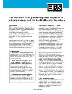 The state we’re in: global corporate response to climate change and the implications for investors Introduction Climate change is now widely recognised as one of the most significant challenges facing the global econom