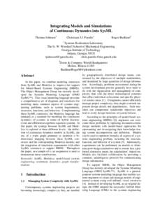 Integrating Models and Simulations of Continuous Dynamics into SysML Thomas Johnson1 Christiaan J.J. Paredis1