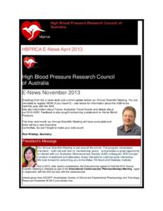 High Blood Pressure Research Council of Australia HBPRCA E-News AprilHigh Blood Pressure Research Council