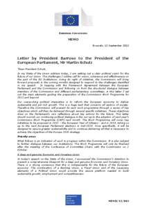 EUROPEAN COMMISSION  MEMO Brussels, 12 September[removed]Letter by President Barroso to the President of the