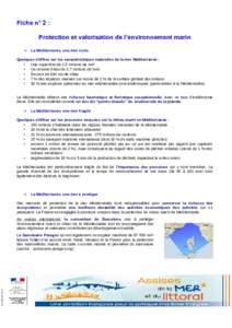 Fiche n° 2 : Protection et valorisation de l’environnement marin ➢ La Méditerranée, une mer riche